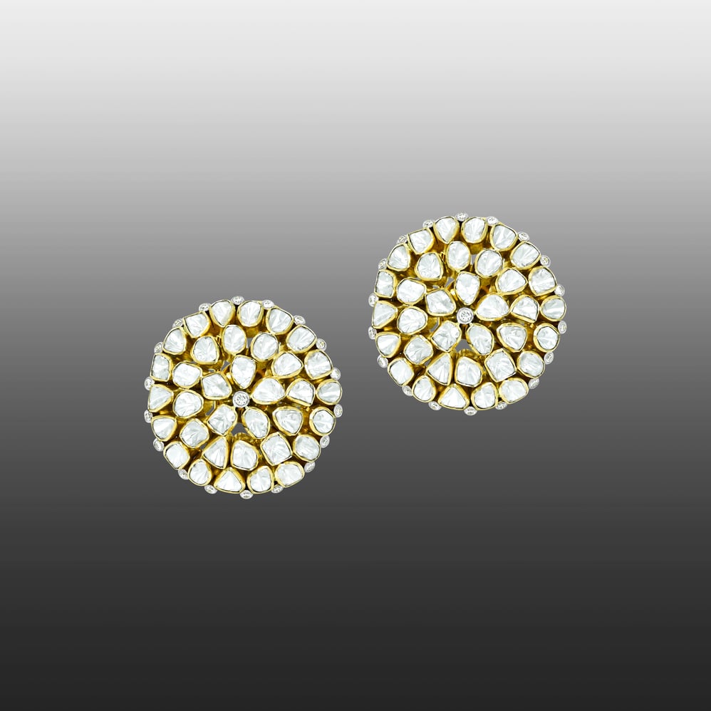 Radial Polki Cluster Studs with Intricate work